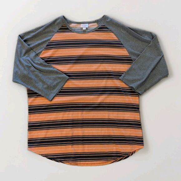 LuLaRoe 3XL Orange Black Stripe Raglan Baseball Tee Shirt Gray Sleeves Women’s - Picture 1 of 10